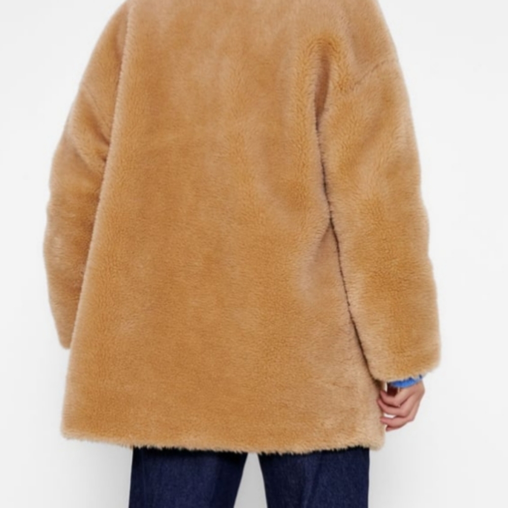 ZARA beige fleece coat size Medium - Picture 6 of 16
